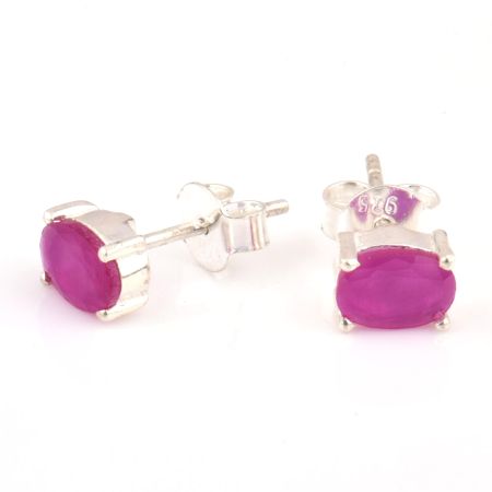 92.5 Sterling Silver Earrings Semi Precious Pink Tourmaline Gemstone Stud Earrings