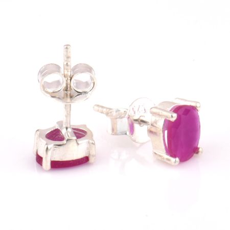 92.5 Sterling Silver Earrings Semi Precious Pink Tourmaline Gemstone Stud Earrings