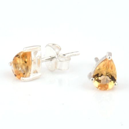 92.5 Sterling Silver Earrings Sapphire Lemon Semi Precious  Gemstone Stud Earrings