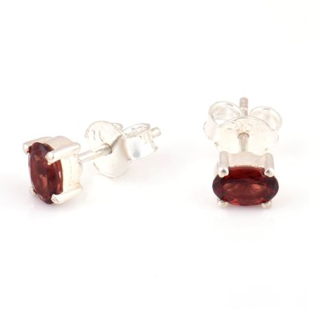 92.5 Sterling Silver Earrings Oval Garnet Gemstone Stud Earrings