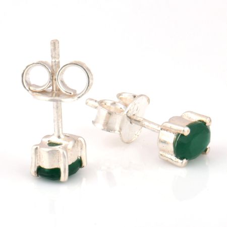 92.5 Sterling Silver Earrings Green Onyx Stud Earrings