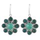 92.5 Sterling Silver Earrings Green Aventurine and Onyx Flower Earrings