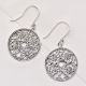 92.5 Sterling Silver Earrings Filigree Drop Round Hoop Cut Out Disc