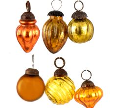 Set of 6 Handmade Yellow Golden Mini Christmas Ornaments In Assorted Styles