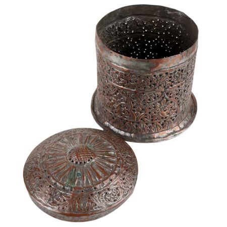 Decorative Copper Box With Lid Jali Cut Work Round Box