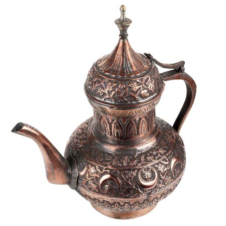Copper Tea Pot With Fine Middle Eastern Carving
