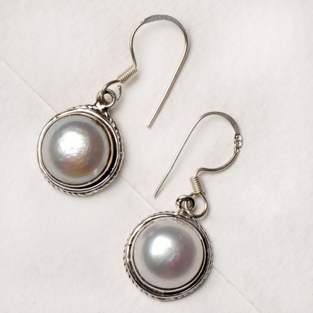 92.5 Sterling Silver Earrings Peals Studded Hook Earrings