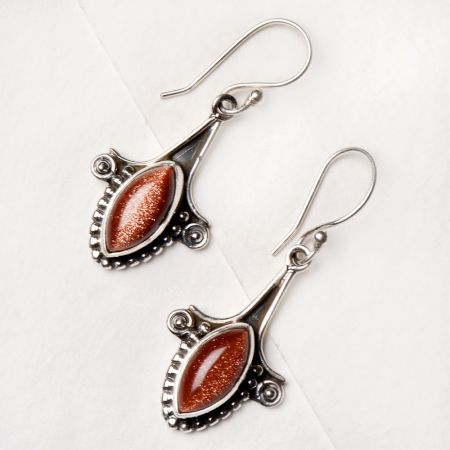 92.5 Sterling Silver Earrings Sun Stone Fish Design Dangler Drop Earrings