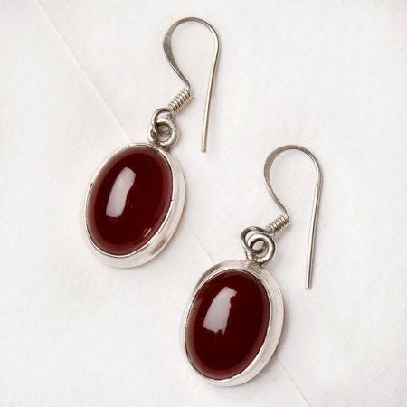 92.5 Sterling Silver Earrings Red Fire Cabochon Carnelian Celtic Earrings