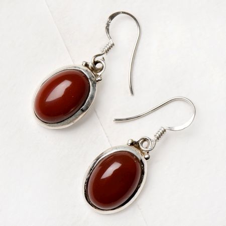 92.5 Sterling Silver Earrings Red Everyday Cabochon Carnelian Celtic Earrings