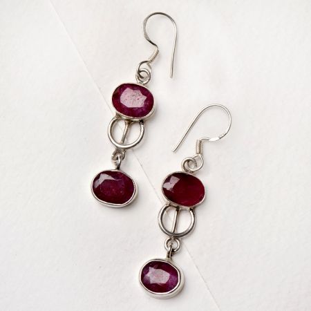 92.5 Sterling Silver Earrings Pink Tourmaline Dangler Drop Earrings