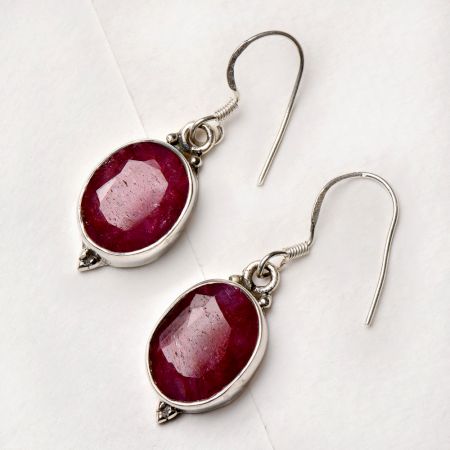 92.5 Sterling Silver Earrings Big Oval Pink Tourmaline Everyday Wear Drop Earrings