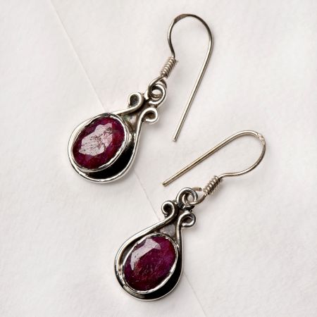 92.5 Sterling Silver Pink Tourmaline Stone Dangler Earrings
