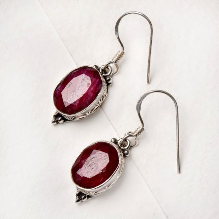 92.5 Sterling Silver Earrings Bezel Set Pink Tourmaline Simple Drop Earrings