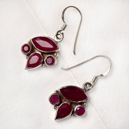 92.5 Sterling Silver Earrings Four Studded Pink Tourmaline Designer Earrings