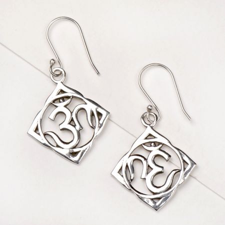 92.5 Sterling Silver Earrings Om Lotus Leaf Spiritual Earrings