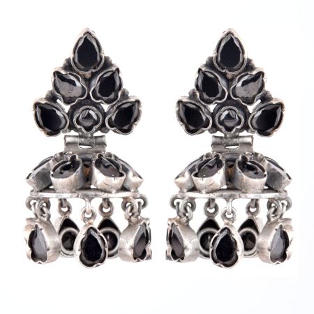 92.5rling silver Earrings Black Onyx Studded Jhumka Style Earrings
