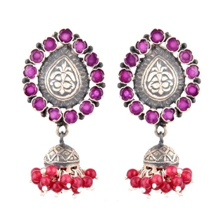 92.5 Sterling Silver Earrings Pink Tourmaline Floral Drop Earrings