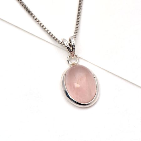 92.5 Sterling Silver Pendant Rose Quartz Oval Bezel Set Pendants