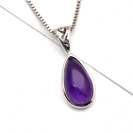 92.5 Sterling Silver Pendant Teardrop Shaped Amethyst Rope Design Pendant