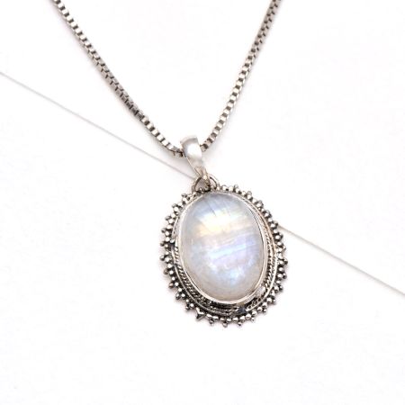 Handmade 92.5 Sterling Silver Blue Flash Moonstone Pendant