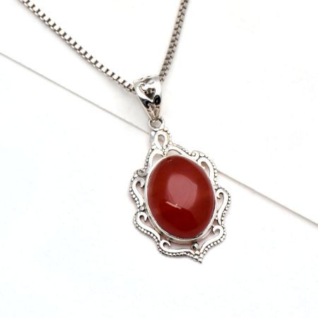 92.5 Sterling Silver Pendant Fiery Red Carnelian  Pendant