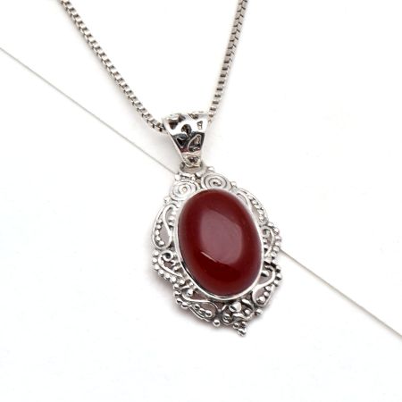 92.5 Sterling Silver Pendant Detailed Filigree Work Red Carnelian Oval Pendant