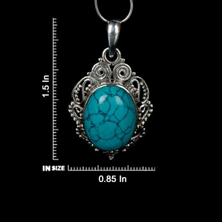 92.5 Sterling Silver Turquoise Pendant Big Oval Designer Pendant Jewelry