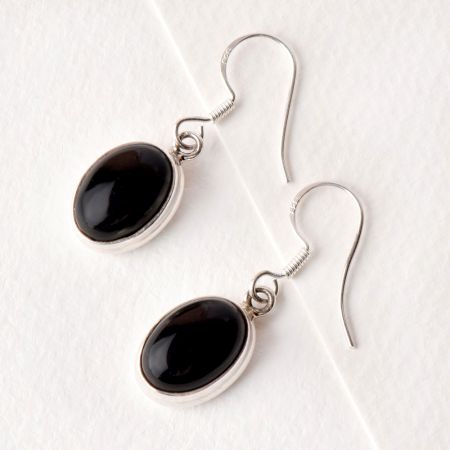 Black Onyx 92.5 Sterling Silver Earrings Cabochon Oval  Earrings