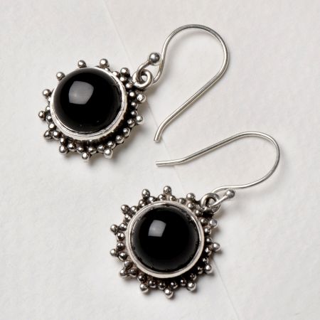 92.5 Sterling Silver Earrings Round Floral Framed Drop Earrings