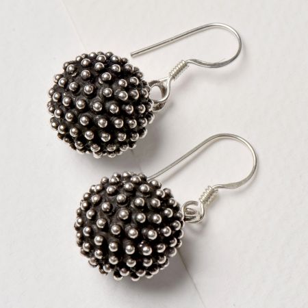 92.5 Sterling Silver Earrings Black Berry Fruit Design Drop Earrings