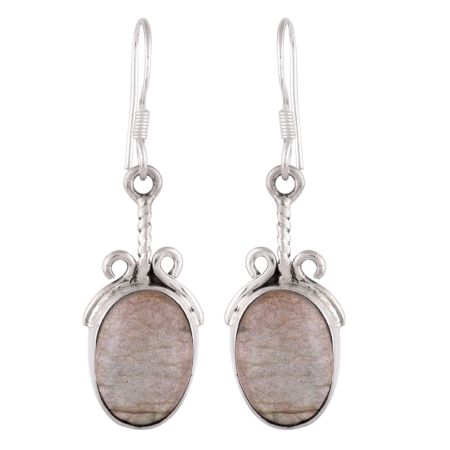 92.5 Sterling Silver Earrings Big Oval Jasper Stone Set In Rope Border Design