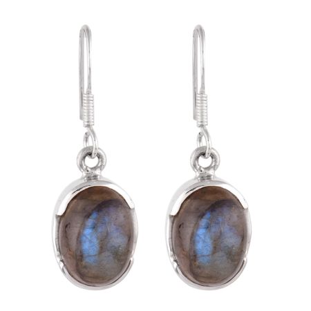 92.5 Sterling Silver Earrings Big Oval Laborite Bezel Set Fish Hook Earrings