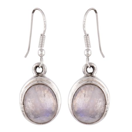 92.5 Sterling Silver Earrings Long Oval Shaped Moonstone Bezel Set Drop Earrings