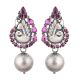 92.5 Sterling Silver Peacock Engraved Pink Tourmaline studded Ball Drop Earrings