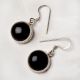 92.5 Sterling Silver Earrings Round Black Onyx Frames Drop Hanging Earrings