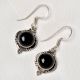 92.5 Sterling Silver Earrings With Black Onyx Round Cabochon Designer Border Drop Earrings