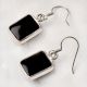 92.5 Sterling silver Earrings Square Shaped Bezel Set Black Onyx Hanging Earrings