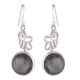 92.5 Sterling Silver Earrings Round Jasper Stone In Bezel Setting Wired Flower Design Drop Earrings