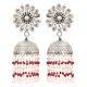 92.5 Sterling Silver Earrings Peacock Floral Stud Red Onyx Tassel Jhumkis For Women
