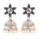 92.5 Sterling silver Earrings Engraved Big Floral Stud and Tassels silver jhumkis