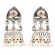 92.5 Sterling Silver Earrings Abstract Stud Design Jhumki  With Hanging Silver Beads