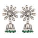 92.5 Sterling Silver Earrings Big Flower Jhumki Green Onyx tassel Hanging  Beads