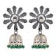 92.5 Sterling Silver Earrings Big Flower Jhumki Green Onyx tassel Hanging  Beads