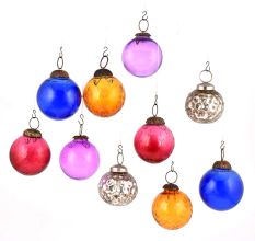 Set of 10 Glass Christmas Ornaments Silver Lined Multicolored Ball Shape Hangings