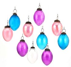 Set of 10 Pear Glass Christmas Ornaments Handpainted In Bright Colors