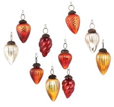 Set Of 10 Assorted Glass Christmas Ornaments In Different Colors