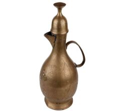 Brass Indian Tea pot Surahi Long Thin Handle Inverted Cup Lid