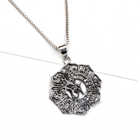 Floral 92.5 Sterling Silver Pendant Aum In Centre And Zodiac Symbols
