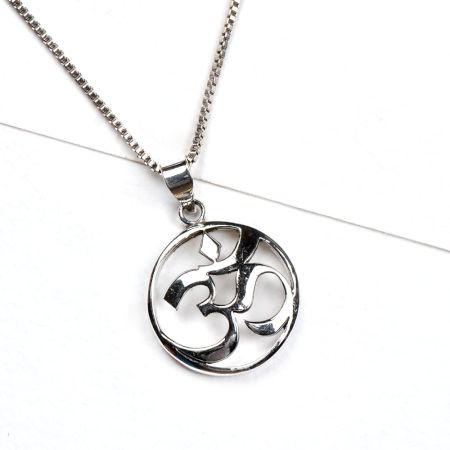 Sacred 92.5 Sterling Silver Pendant Om Enclosed In Circle